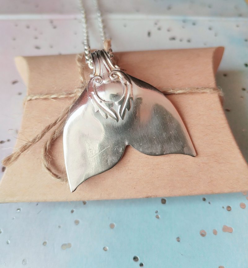Handcrafted Silver Plated Mermaid /Whale Tail Spoon Pendant Necklace.