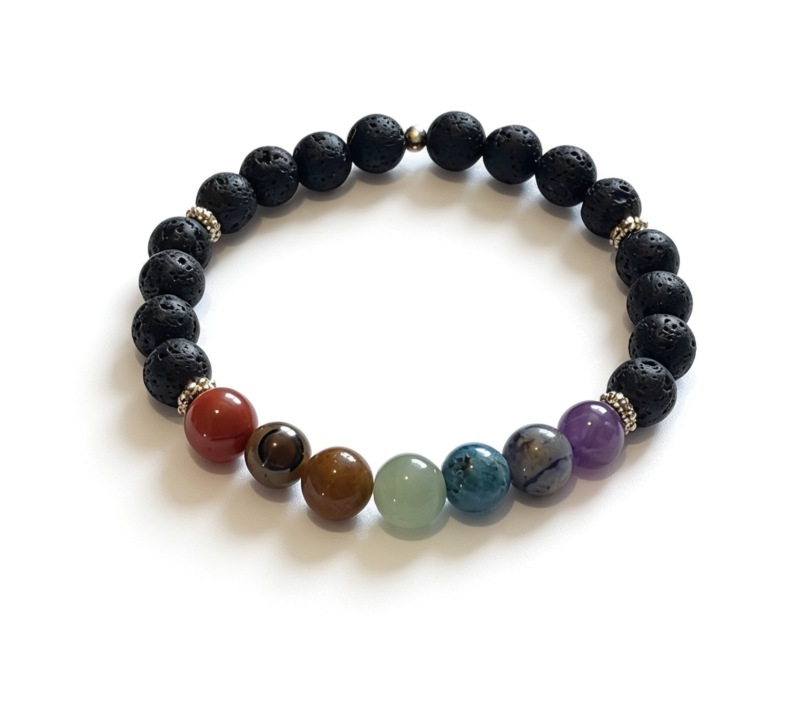 7 Chakra Lava Stone Bracelet | Natural Crystal Balancing & Aromatherapy Diffuser Bracelet