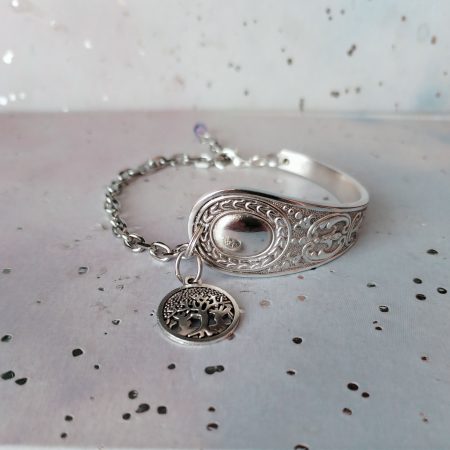 Handmade Silver Plated Spoon Bracelet, Tree of Life Charm, Upcycled Vintage Cutlery Gift