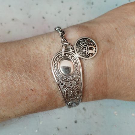 Handmade Silver Plated Spoon Bracelet, Tree of Life Charm, Upcycled Vintage Cutlery Gift