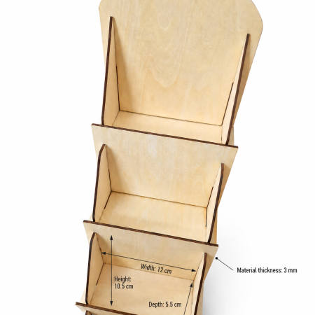 Wooden Greeting Card Display Stand, 3 Tier Basswood Rack, Flat Pack Craft Fair Counter Organizer With Custom Logo Option For Market Stalls