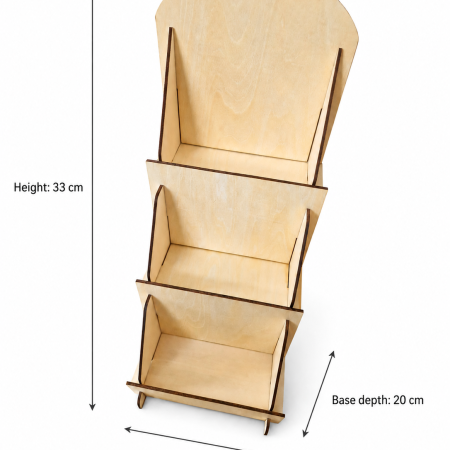 Wooden Greeting Card Display Stand, 3 Tier Basswood Rack, Flat Pack Craft Fair Counter Organizer With Custom Logo Option For Market Stalls