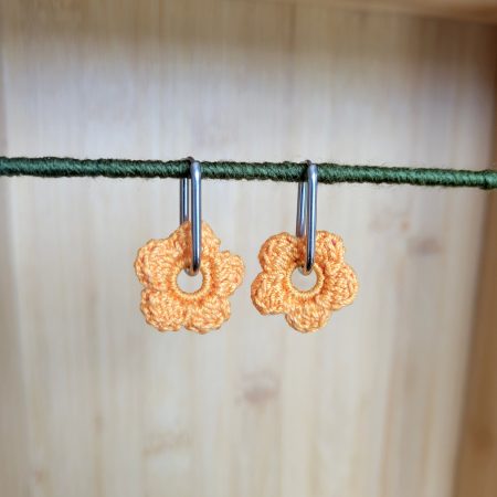 Crochet Flower Huggie Earrings — 2cm Blossoms | Gold & Silvery Hooks