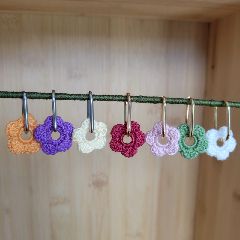Crochet Flower Huggie Earrings — 2cm Blossoms | Gold & Silvery Hooks