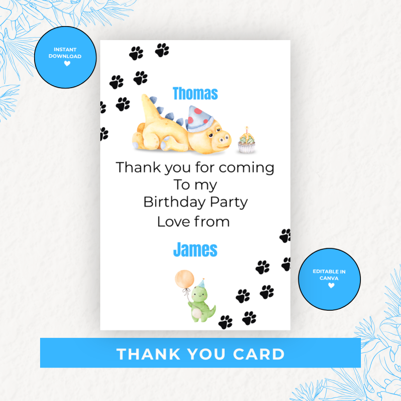 Dinosaur Birthday Party Kit Editable Canva Bundle Instant Download