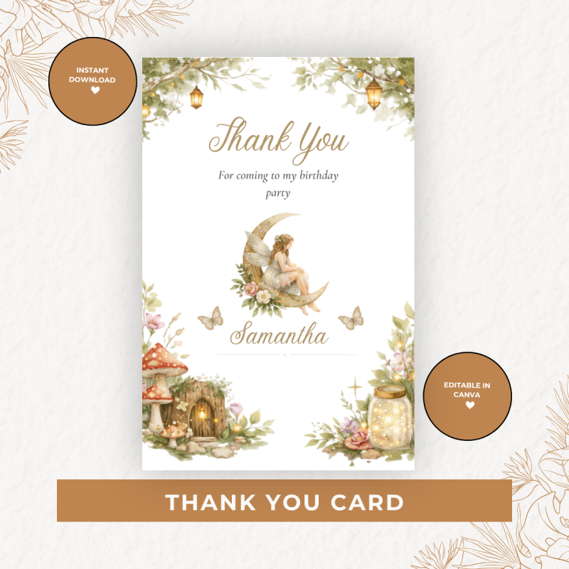 Magical Fairy Birthday Party Kit -Editable Canva Bundle Instant Download