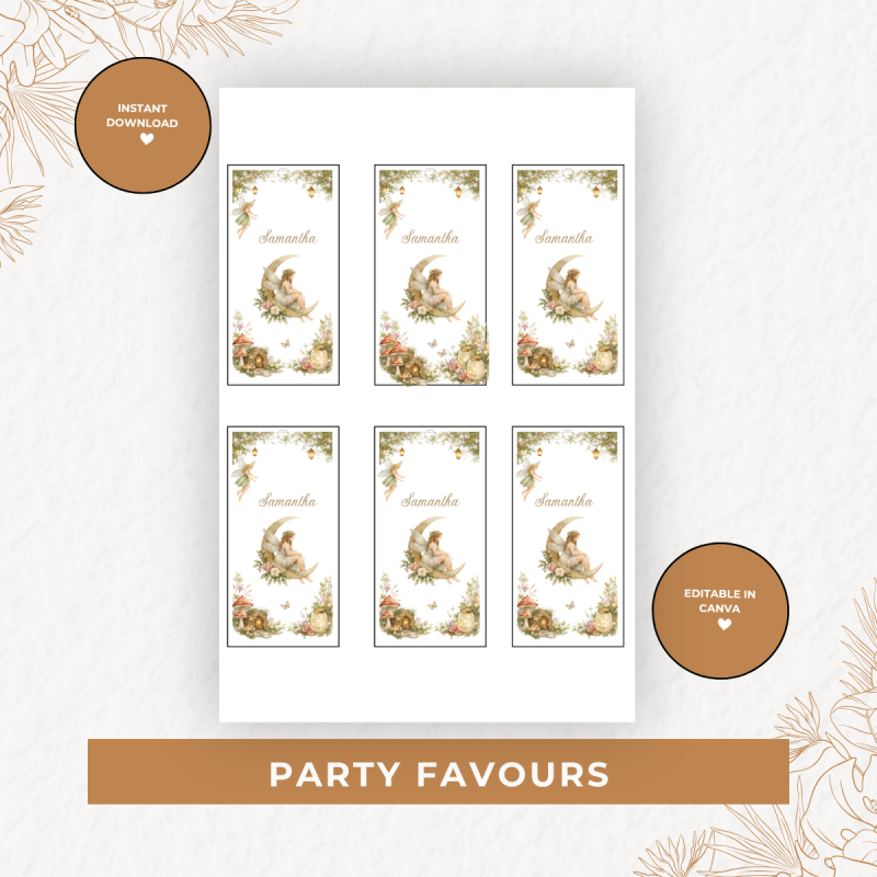 Magical Fairy Birthday Party Kit -Editable Canva Bundle Instant Download