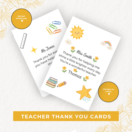 Teacher Thank You Cards - Canva Editable Digital Download