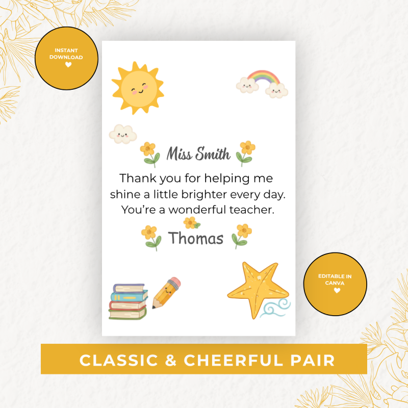 Teacher Thank You Cards - Canva Editable Digital Download
