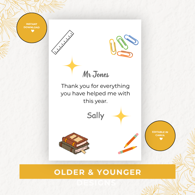 Teacher Thank You Cards - Canva Editable Digital Download