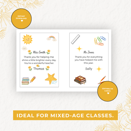 Teacher Thank You Cards - Canva Editable Digital Download