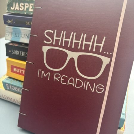 A5 Coptic stitch burgundy notebook | 48 pages | Shhh I’m Reading Design| Elastic closure