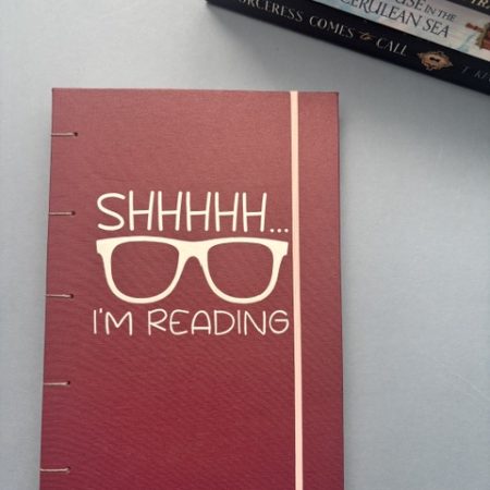 A5 Coptic stitch burgundy notebook | 48 pages | Shhh I’m Reading Design| Elastic closure