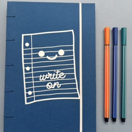 A5 Coptic stitch blue notebook | 48 pages | Lined paper | Write on notepad design| Elastic closure | Handstitched
