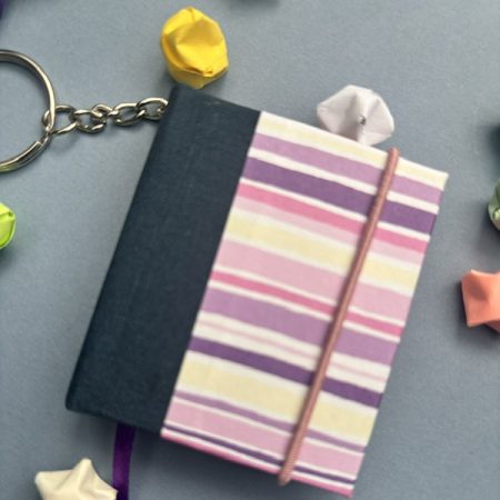 Handmade Notebook Keyring | 48 pages | Blue | Purple & Pink Stripes | Unlined paper