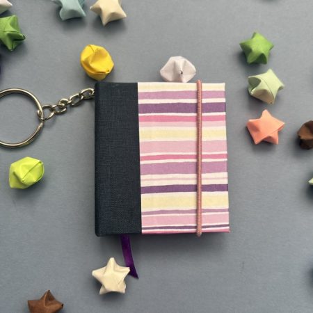Handmade Notebook Keyring | 48 pages | Blue | Purple & Pink Stripes | Unlined paper