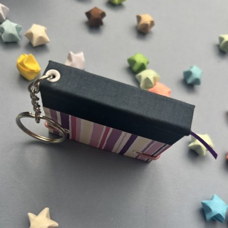 Handmade Notebook Keyring | 48 pages | Blue | Purple & Pink Stripes | Unlined paper
