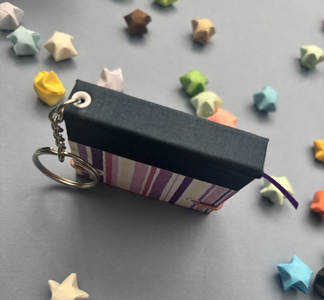 Handmade Notebook Keyring | 48 pages | Blue | Purple & Pink Stripes | Unlined paper