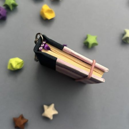 Handmade Notebook Keyring | 48 pages | Blue | Purple & Pink Stripes | Unlined paper