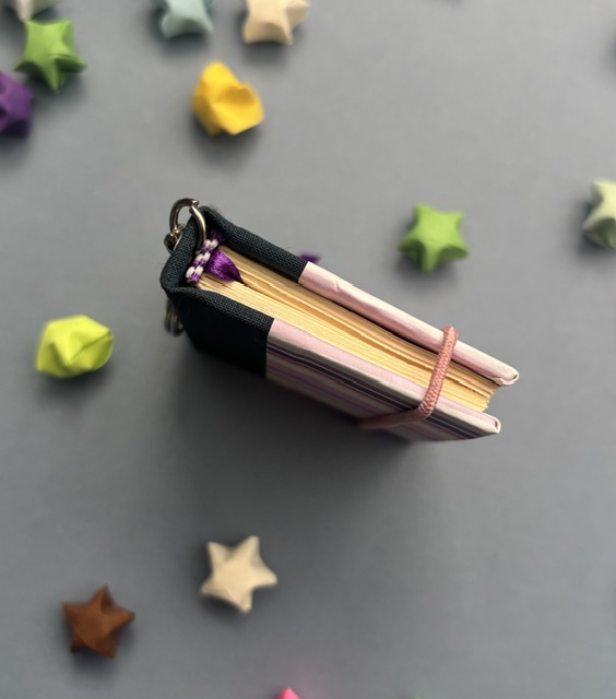Handmade Notebook Keyring | 48 pages | Blue | Purple & Pink Stripes | Unlined paper