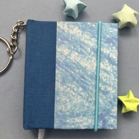 Handmade Notebook Keyring | 48 pages | Blue sea cover | Blue book cloth spine | Plain notebook
