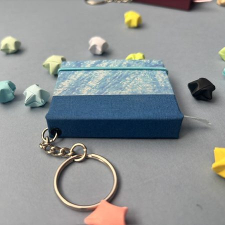 Handmade Notebook Keyring | 48 pages | Blue sea cover | Blue book cloth spine | Plain notebook