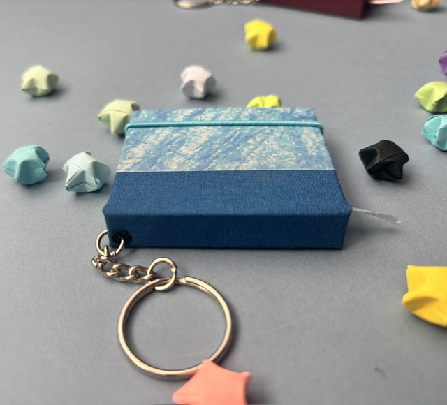 Handmade Notebook Keyring | 48 pages | Blue sea cover | Blue book cloth spine | Plain notebook