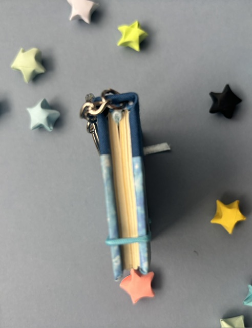 Handmade Notebook Keyring | 48 pages | Blue sea cover | Blue book cloth spine | Plain notebook