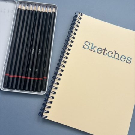 Wire bound plain unlined notebook | 70 pages | A5 | Softcover | Cream | Sketches design