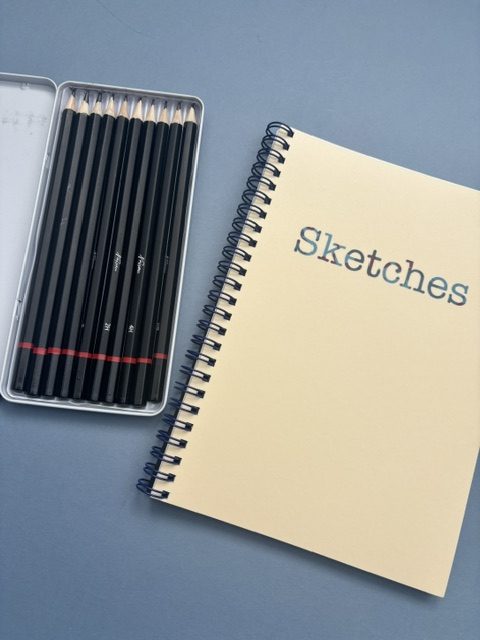 Wire bound plain unlined notebook | 70 pages | A5 | Softcover | Cream | Sketches design