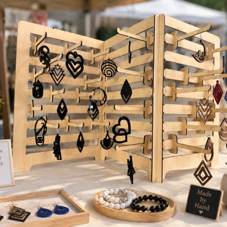 Basswood Earring Display Stand, Tabletop Jewelry Stand, Marketplace Stand Display