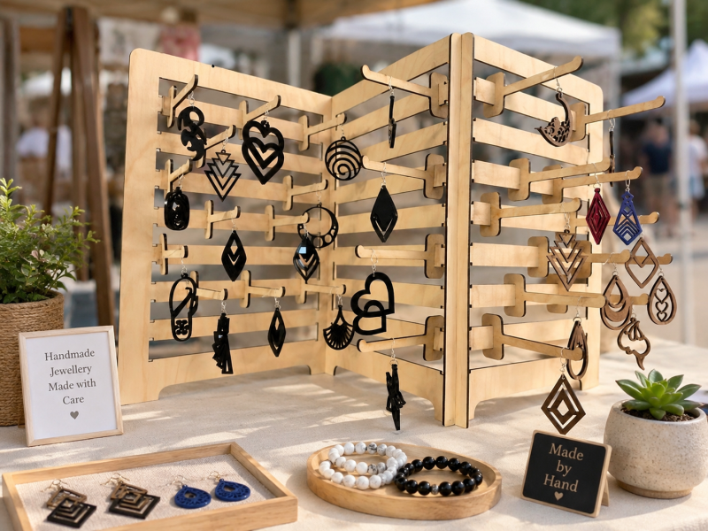 Basswood Earring Display Stand, Tabletop Jewelry Stand, Marketplace Stand Display