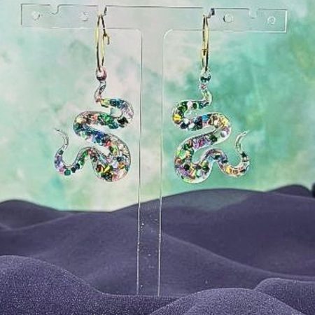 Snake Earrings|Green Glitter Mix resin earrings| mythical creatures