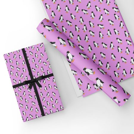 Penguins Design Gift Wrap in Pink