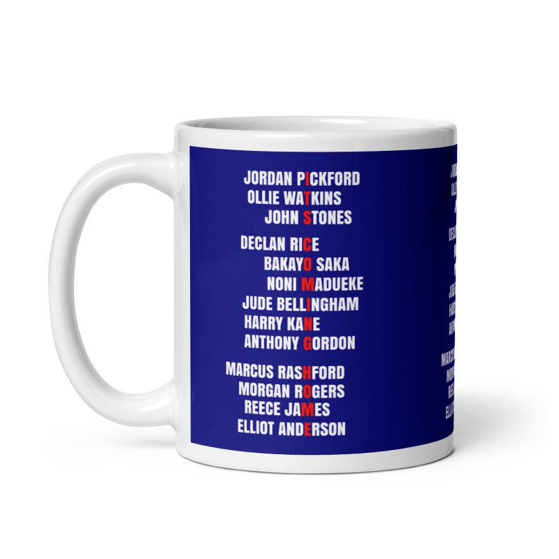 Football Fan Mug 11oz White Ceramic England Inspired Player Names Design
