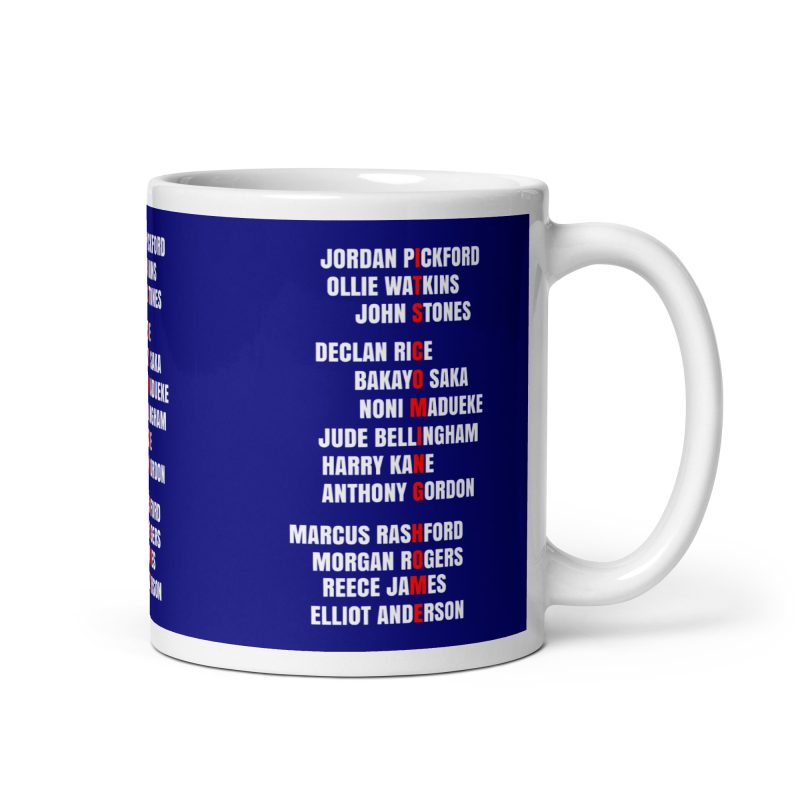 Football Fan Mug 11oz White Ceramic England Inspired Player Names Design