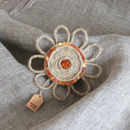 Northern Sun - Handmade Linen Amber Brooch – Sun Floral Design, Natural Materials