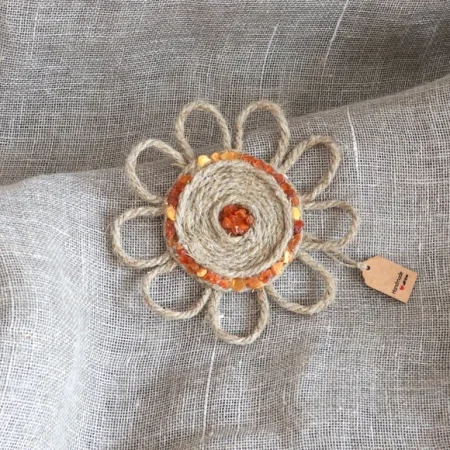 Northern Sun - Handmade Linen Amber Brooch – Sun Floral Design, Natural Materials