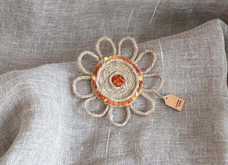 Northern Sun - Handmade Linen Amber Brooch – Sun Floral Design, Natural Materials