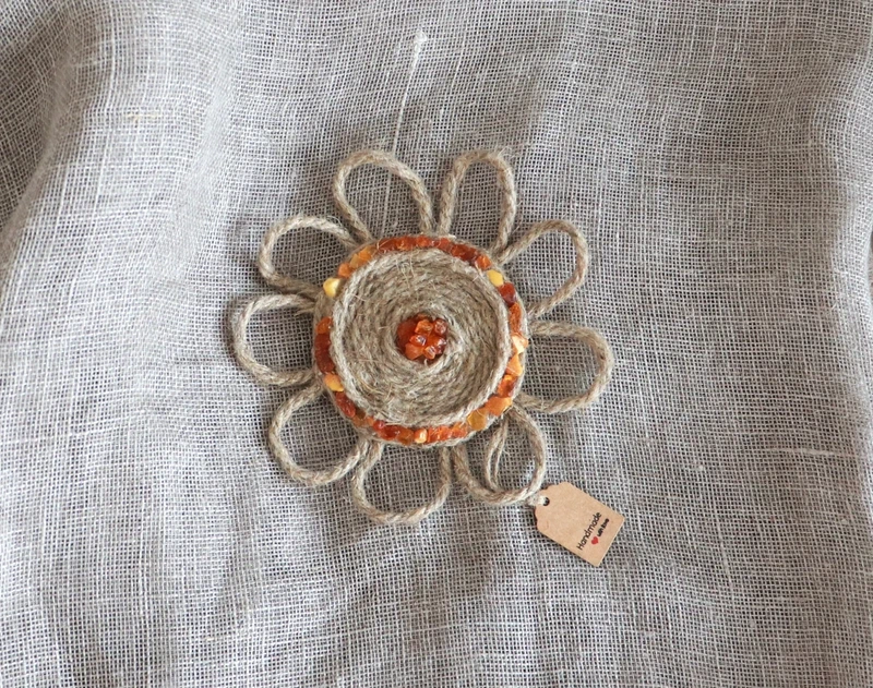 Northern Sun - Handmade Linen Amber Brooch – Sun Floral Design, Natural Materials