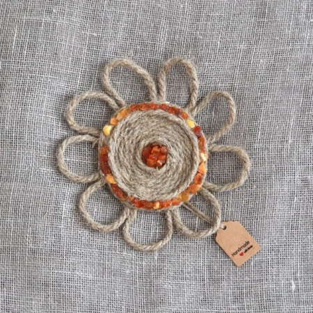 Northern Sun - Handmade Linen Amber Brooch – Sun Floral Design, Natural Materials