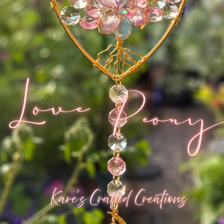 Love Peony Gold Heart Tree of Life Sun Catcher with Moon, Handmade Crystal Hanging Decor