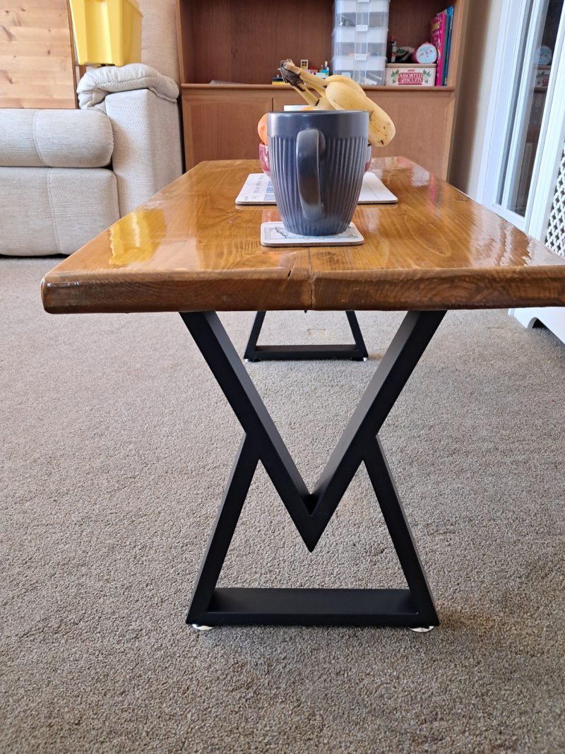 Coffee table from reclaimed scaffold, Light oak with Varnish