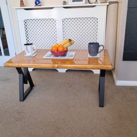 Coffee table from reclaimed scaffold, Light oak with Varnish