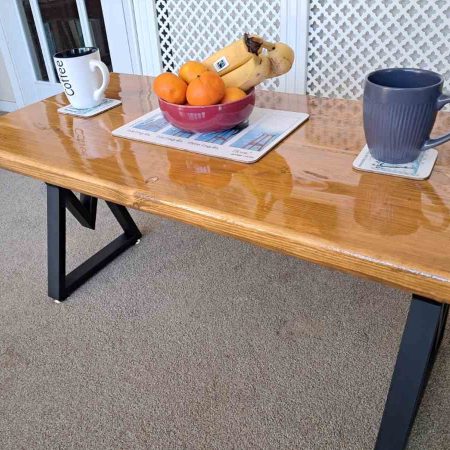 Coffee table from reclaimed scaffold, Light oak with Varnish