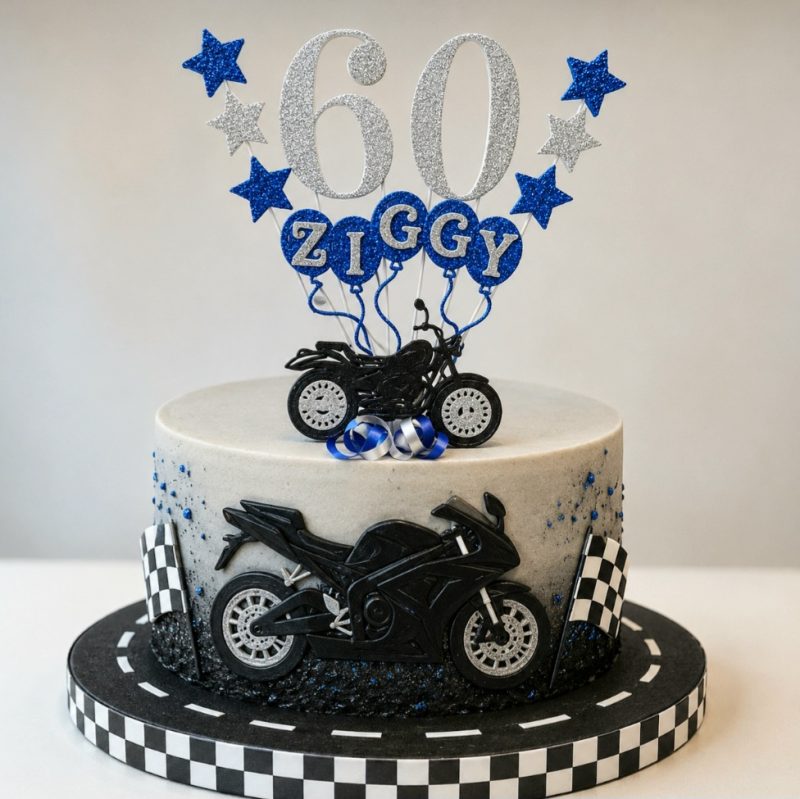 Personalised Motorbike Cake Topper, Glitter Motorcycle cake topper