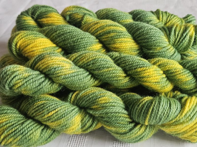 Hand dyed 100% wool yarn.