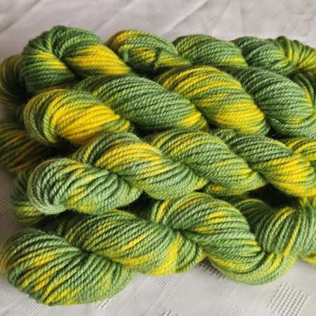 Hand dyed 100% wool yarn.