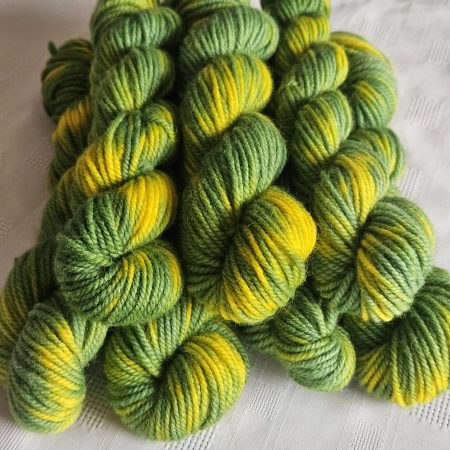 Hand dyed 100% wool yarn.