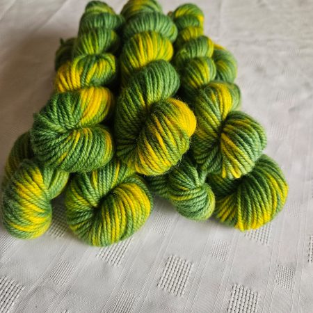 Hand dyed 100% wool yarn.